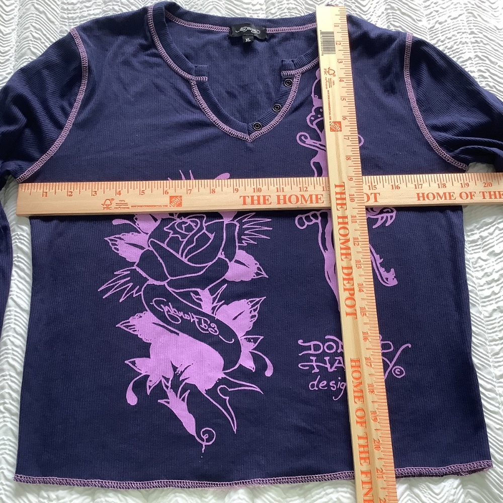 Rare Ed Hardy Rose Graphic Top Thermal Long Sleeve XL - Picture 2 of 7